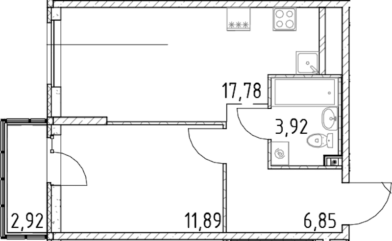 1-комнатная квартира 40.44 м², 10/23 эт., ЖК «Город Первых»